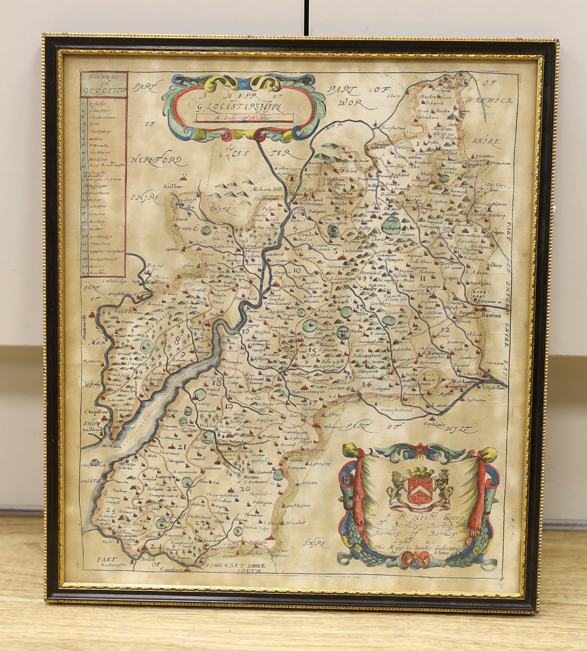 Richard Blome (1635-1705), hand coloured map of Gloucestershire, 34 x 29cm